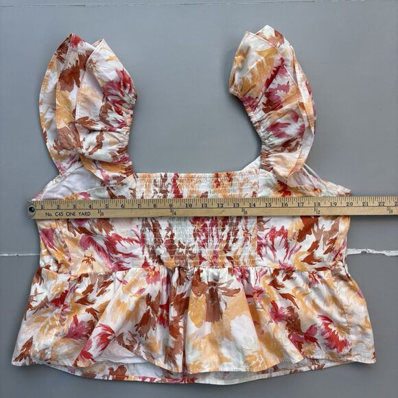 Abercrombie & Fitch Top Size XL Ruffle Poplin Floral Babydoll Smocked Tropical - Picture 5 of 7